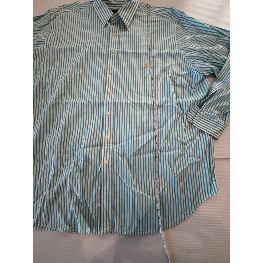 Ralph Lauren Men's 3XLT Tall Striped Button Down Shirt Turquoise White Cotton - Picture 6 of 16